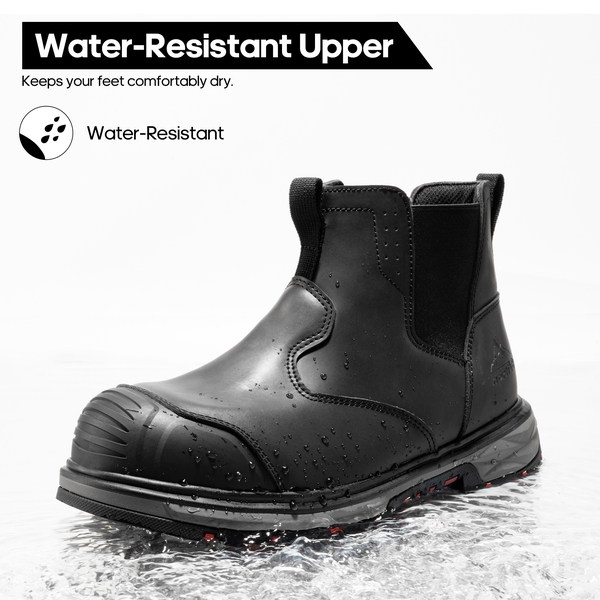 Men's Leather Slip-On Chelsea Work Boots - BLACK - 3
